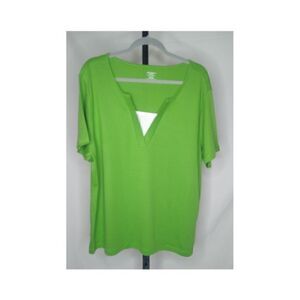 Dressbarn Faux Layered Green& White Short Sleeve Top Size 18/20